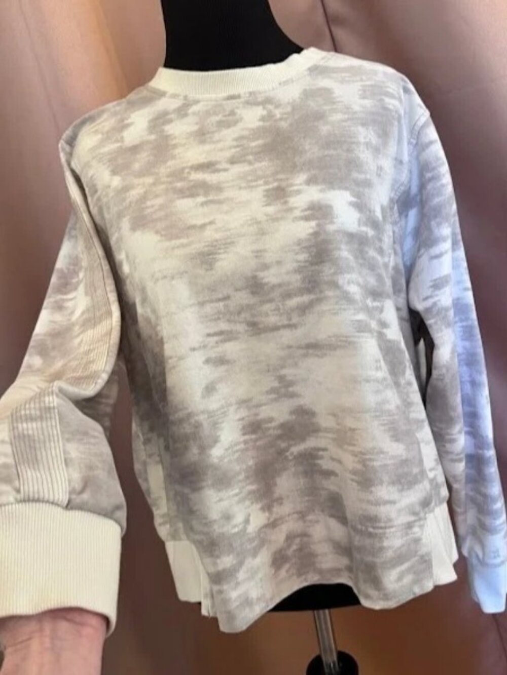 Athleta Gray Farallon Inversion Sweatshirt XL Cotton Boxy Pullover Ribbed EUC
